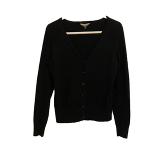 Denver Hayes Black Rib Knit Button Down Cardigan, Small